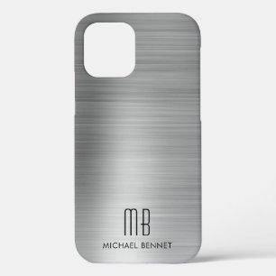 Elegant Silver Grey Monogram iPhone 12 Case