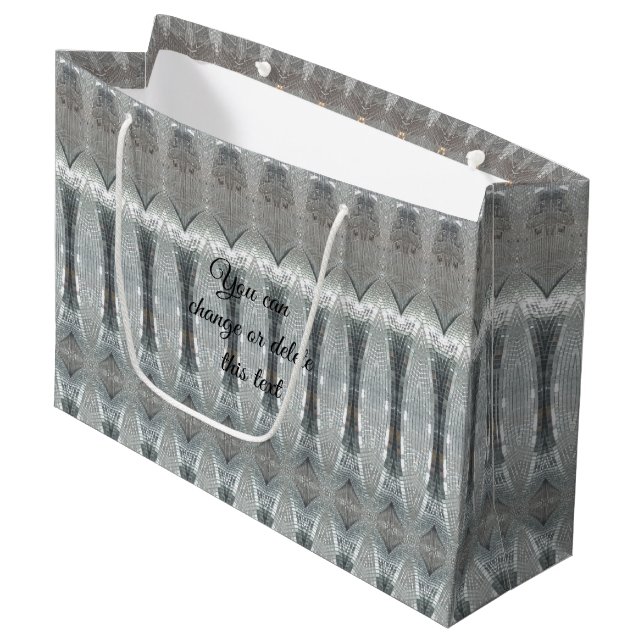 Elegant Silver Grey Mosaic Pattern Festive Chic Large Gift Bag (Front Angled)