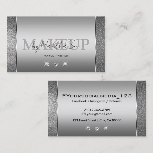 Elegant Silver Grey Noble Glitter with Diamonds Business Card (Front/Back)