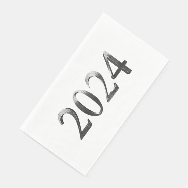 Elegant Silver Grey Numbers Happy New Year 2024 Napkin (Corner)