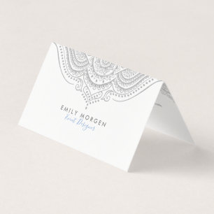 Elegant Silver-Grey Ornate Mandala Business Card