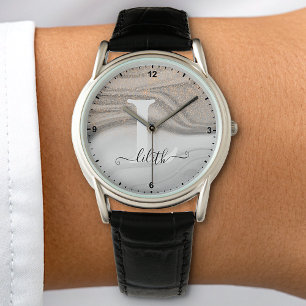 Elegant Silver Grey Paint Glitter Rain Sparkling Watch