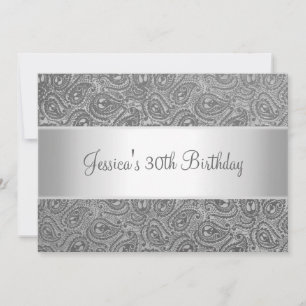 Elegant Silver Grey Paisley Party Invitation