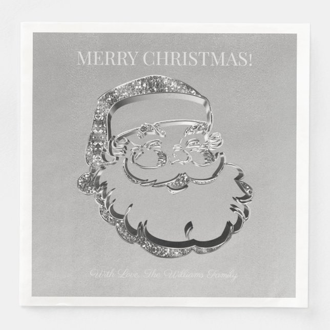Elegant Silver Grey Santa Claus Merry Christmas Napkin (Front)