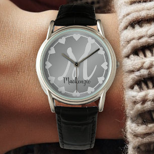 Elegant Silver Grey Steel Cool Ombre Monogram Name Watch