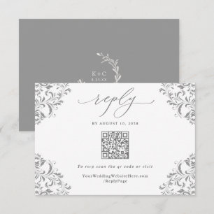 Elegant Silver Grey Vintage Wedding QR Code RSVP Card