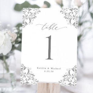 Elegant Silver Grey Wedding 5x7 Table Number Cards