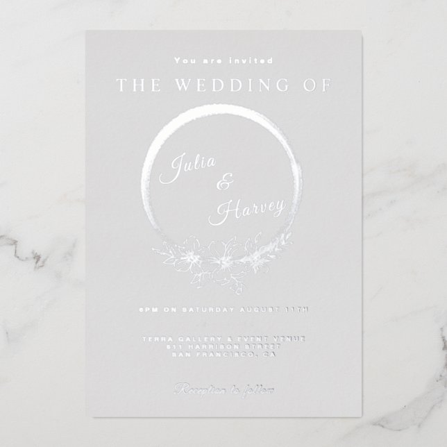 Elegant Silver Grey Wedding Foil Invitation (Front)