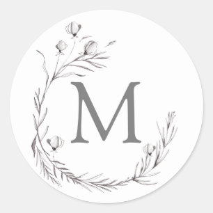 Elegant Silver Grey White Botanical Wreath Wedding Classic Round Sticker