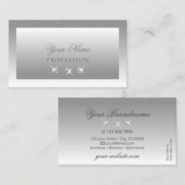 Elegant Silver Grey White Ombre Sparkling Jewels Business Card (Front/Back)
