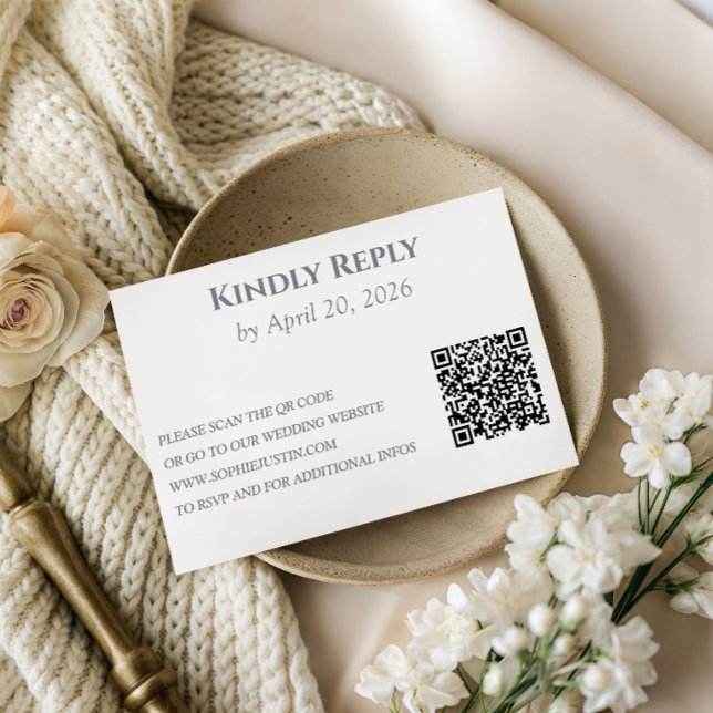 Elegant Silver Grey with QR Code Wedding RSVP Card (Creator Uploaded)