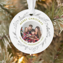 Elegant Silver Grey Wreath Photo Merry Christmas