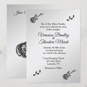 Elegant Silver Guitar Theme Wedding Invitation