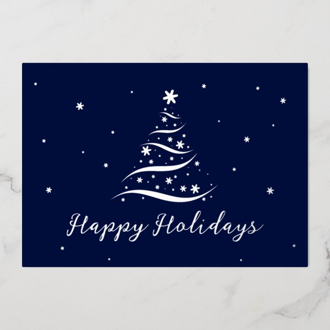 Elegant Silver Happy Holidays Company Foil Card (Front)