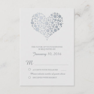 Elegant Silver Heart Light Grey Wedding RSVP Card