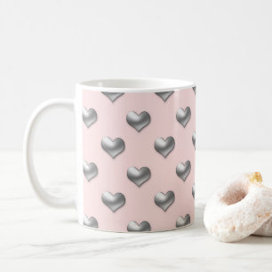 Elegant silver hearts on soft pink background coffee mug