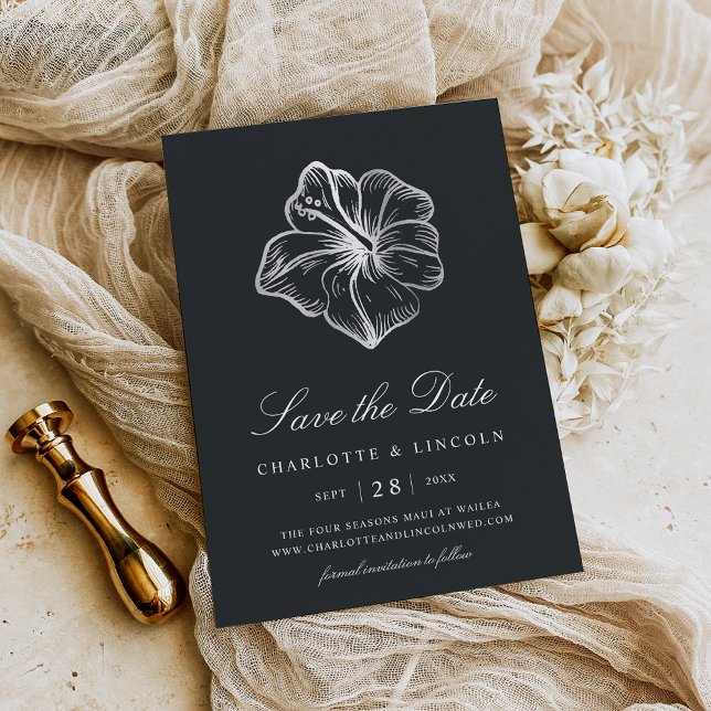 Elegant Silver Hibiscus Flower Wedding Save The Date (Creator Uploaded)