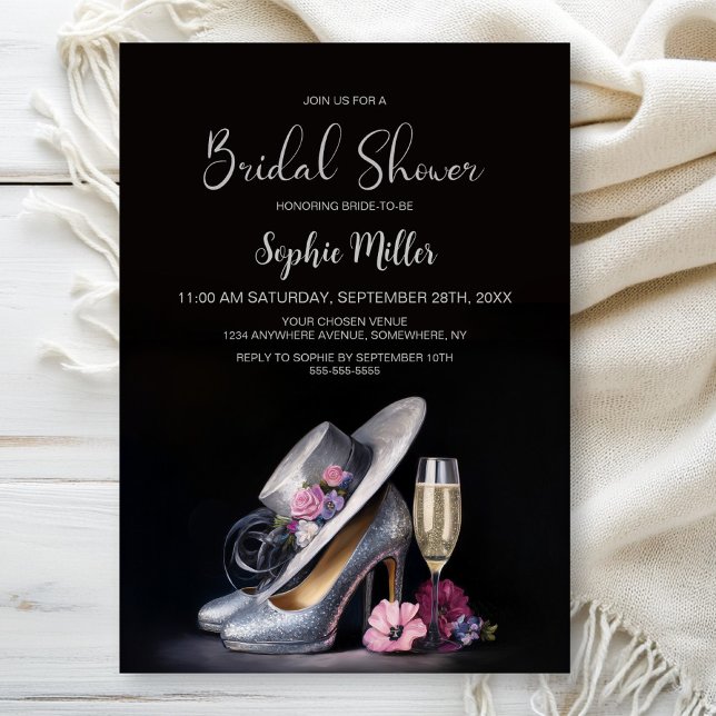 Elegant Silver High Heel Shoes Bridal Shower Invitation (Creator Uploaded)
