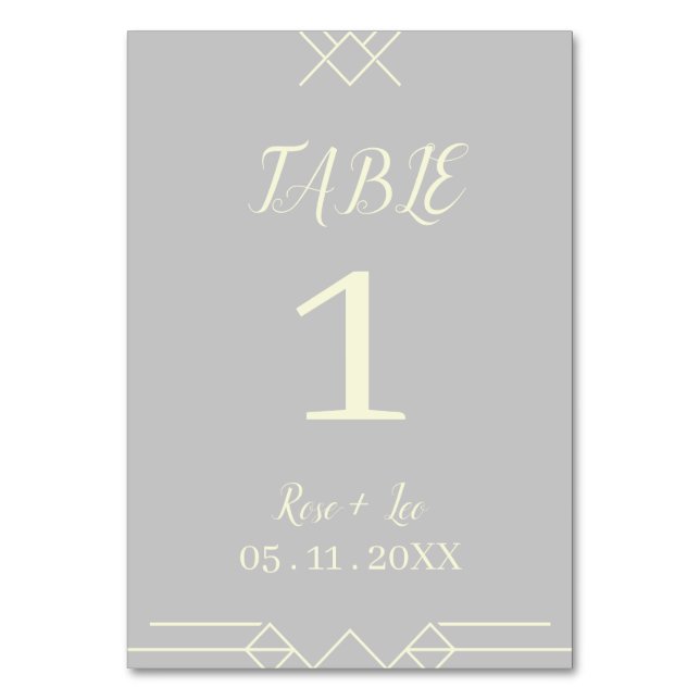 Elegant Silver & Ivory Wedding Table Number (Front)