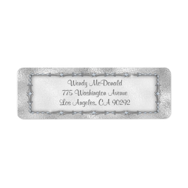 Elegant Silver Jewelled Return Address Labels (Front)
