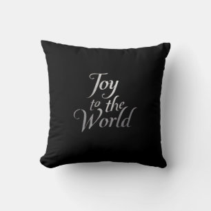 Elegant Silver "Joy to the World" Christmas Typogr Cushion