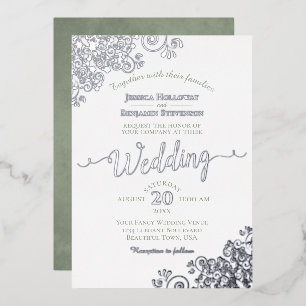 Elegant Silver Lace & Sage Green on White Wedding 