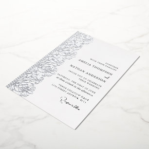 Elegant Silver Lace Wedding  Foil Invitation