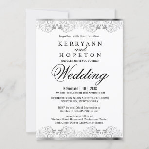 Elegant Silver Lace Wedding Invitation