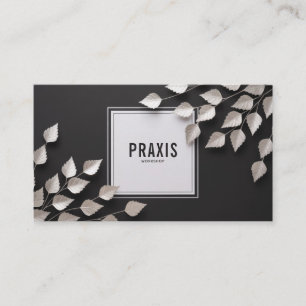 Elegant Silver Leaf Modern Geometric Black Luxury Business Card