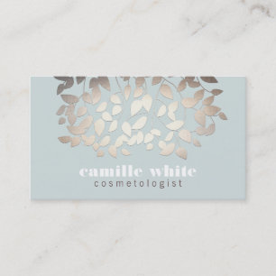 Elegant Silver Leaves Light Blue Business Card