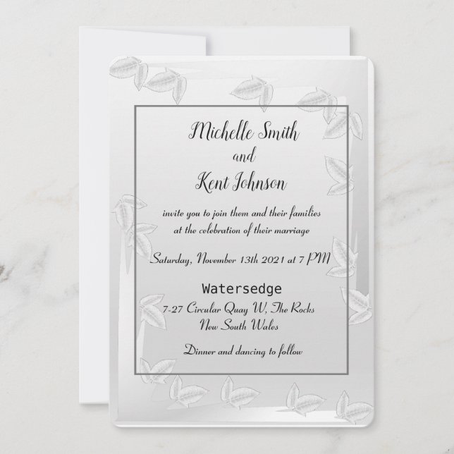 Elegant Silver Leaves Wedding Invitation (Front)