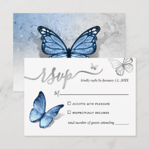 Elegant Silver Light Baby Blue Butterfly Wedding RSVP Card