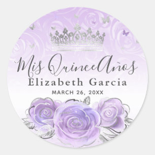 Elegant Silver Light Purple Template Quinceanera Classic Round Sticker