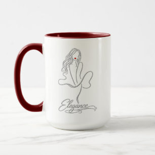 Elegant Silver Line Art Woman with Red Lips Combo Mug