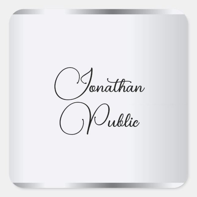 Elegant Silver Look Typography Modern Template Square Sticker (Front)