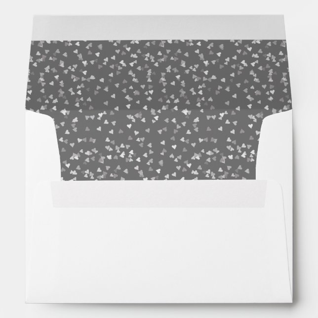 Elegant Silver Love Hearts Confetti Return Address Envelope (Back (Bottom))