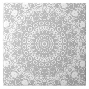 Elegant Silver Mandala Pattern Ceramic Tile