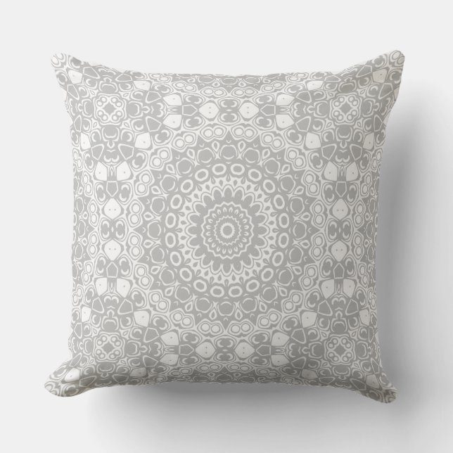 Elegant Silver Mandala Pattern Cushion (Front)