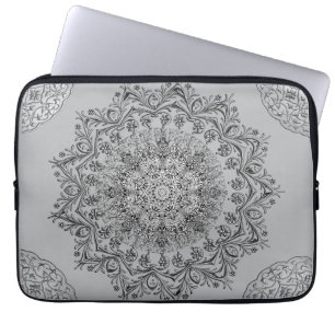Elegant Silver Mandala Pattern Laptop Sleeve