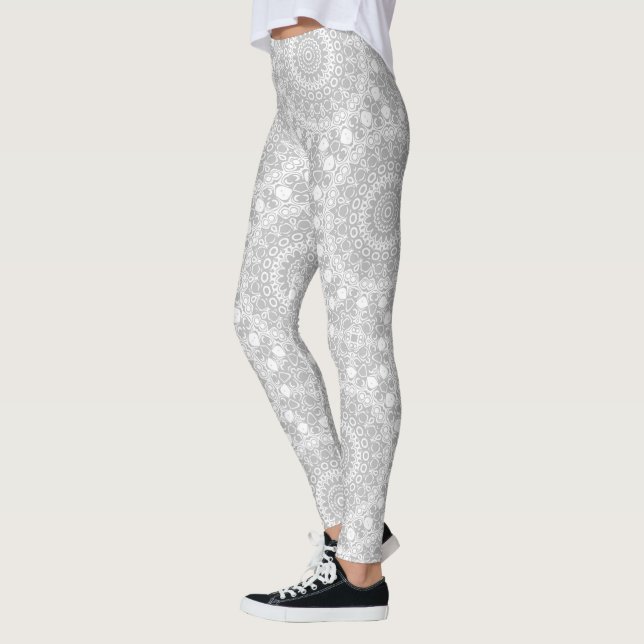 Elegant Silver Mandala Pattern Leggings (Left)