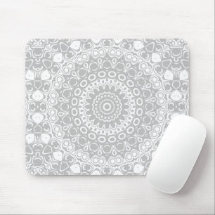 Elegant Silver Mandala Pattern Mouse Pad