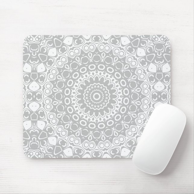 Elegant Silver Mandala Pattern Mouse Pad (With Mouse)