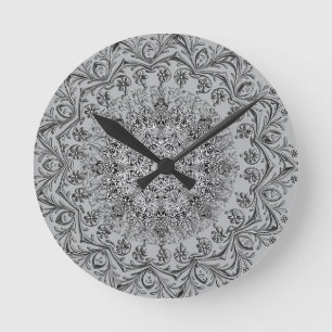 Elegant Silver Mandala Pattern Round Wall Clock