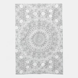 Elegant Silver Mandala Pattern Tea Towel