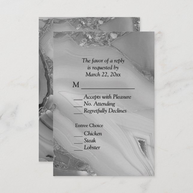 Elegant Silver Marble Agate RSVP with Menu Choices (Front/Back)