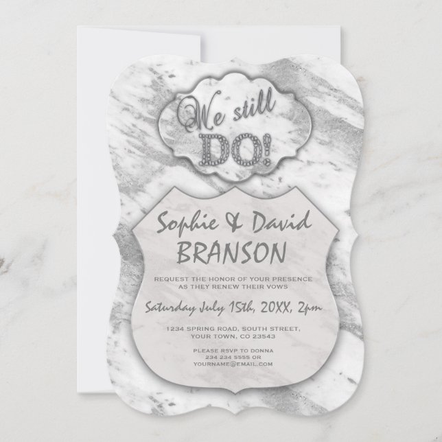 Elegant Silver Marble We stll DO Renew the Vows 25 Invitation (Front)