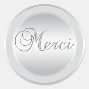 Elegant Silver MERCI Labels Stickers