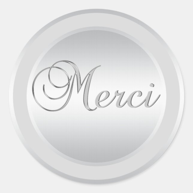 Elegant Silver MERCI Labels Stickers (Front)