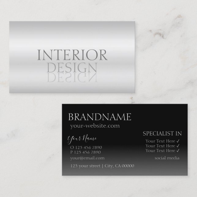 Elegant Silver Mirror Font Professional Stylish Bu Business Card (Front/Back)