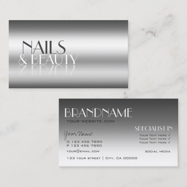 Elegant Silver Modern Mirror Letters Professional Business Card (Front/Back)
